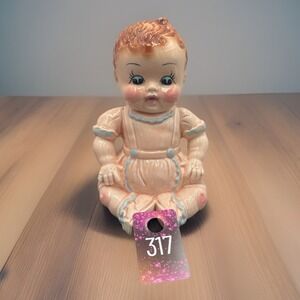 Vintage 1950s Hand Painted Ceramic Pastel‎ Sitting Baby Figure Planter 7"